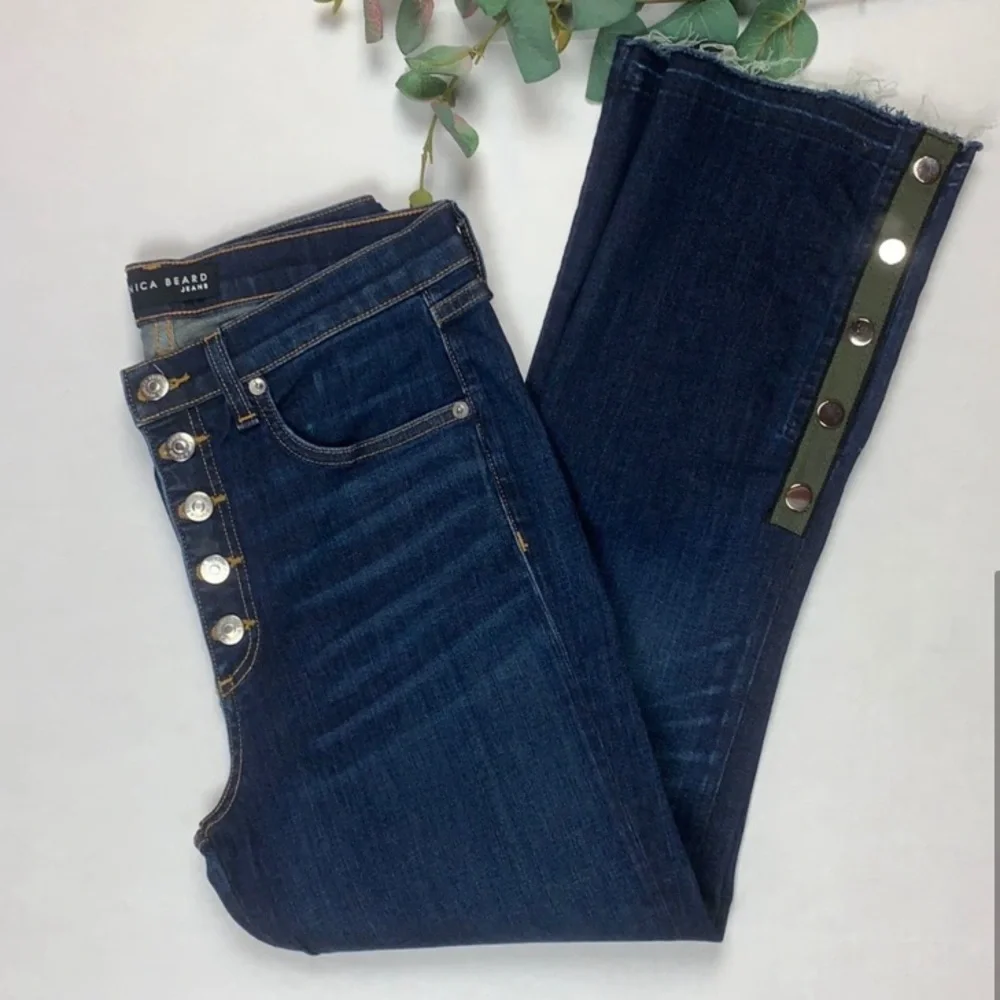 Veronica Beard Carolyn Baby Boot Button Fly Cropped Raw Hem Jeans